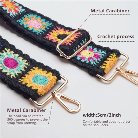 Wide Purse Straps Crochet Flower Replacement Crossbody for Handbag - Picture 6 of 10